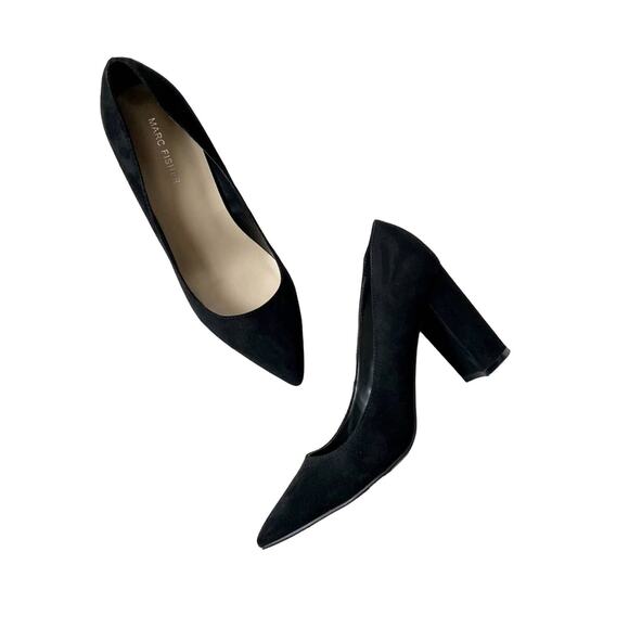 Marc Fisher Shoes - Marc Fisher Zala Black Textile Block Heel Pointy Toe Pump Size 8.5